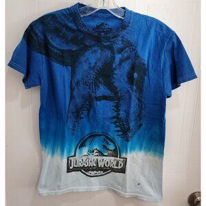 Jurassic World Park Movie Short Sleeve Crew Neck T Shirt Blue Tie Dye AOP Size S